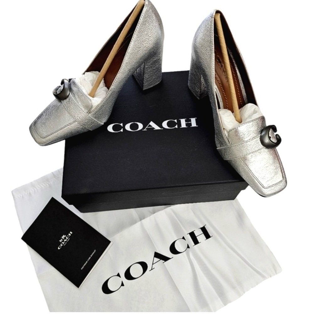 Coach Metallic Silver Block Heels